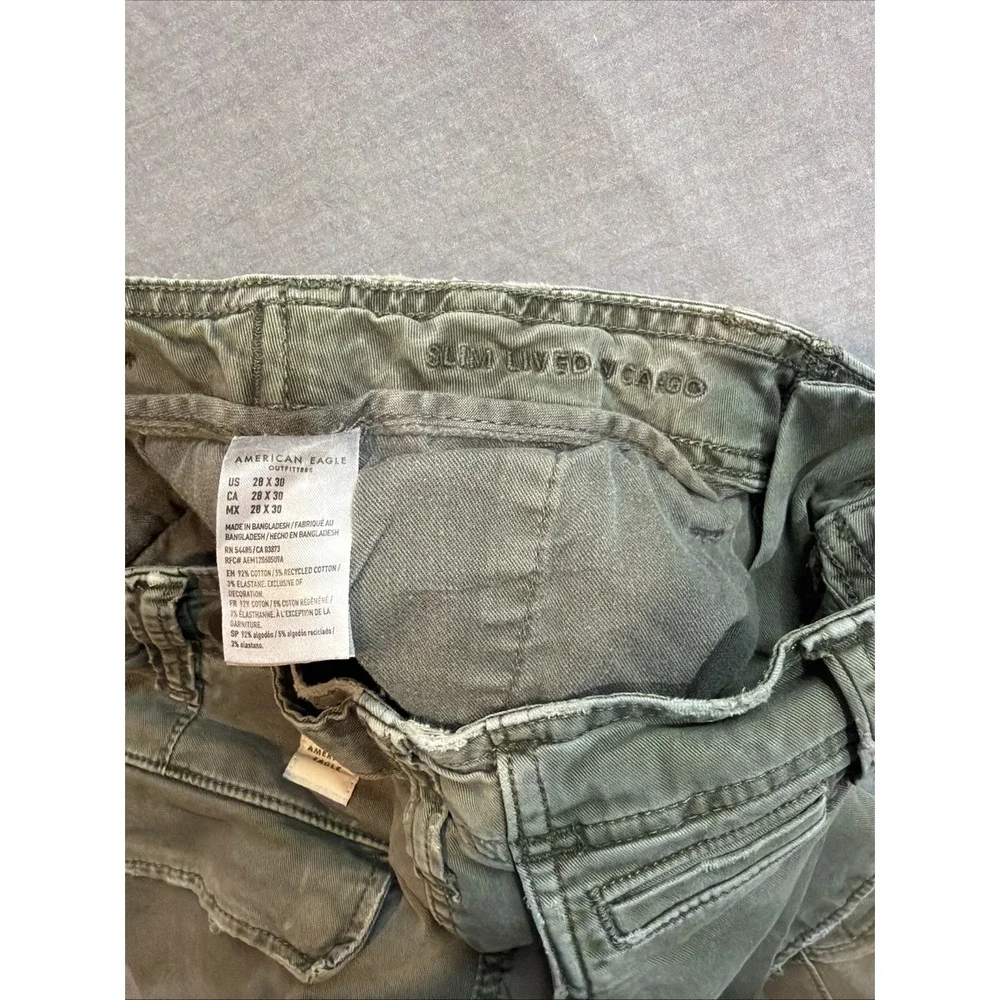 American Eagle Pants Mens 28x30 Slim Lived In Cargo Green Chino Flex Twill